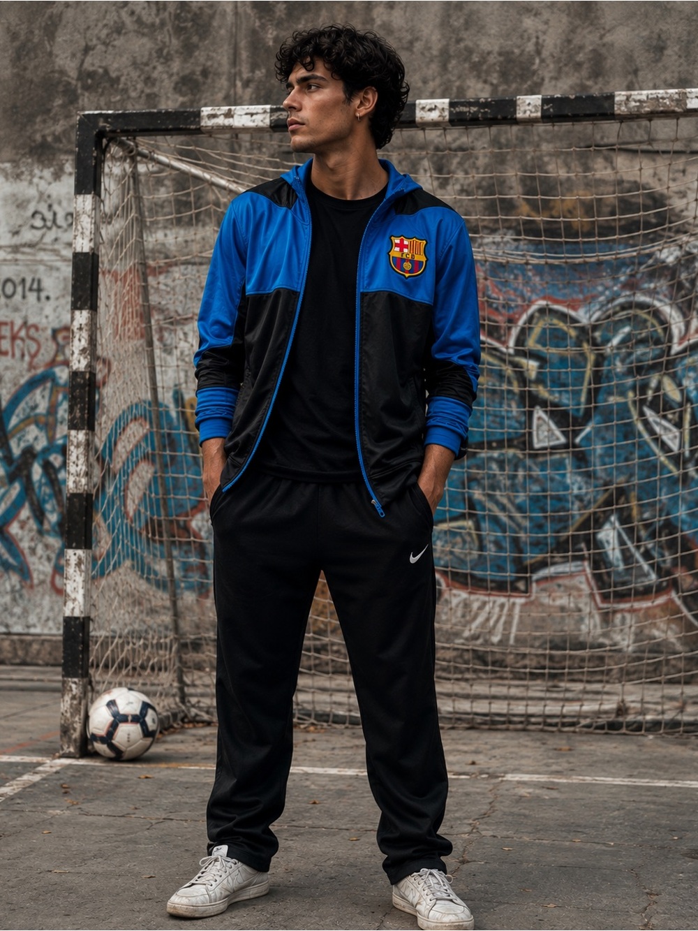 FC Barcelona FCB Men’s Colorblock Full Zip Hoodie Jacket Small